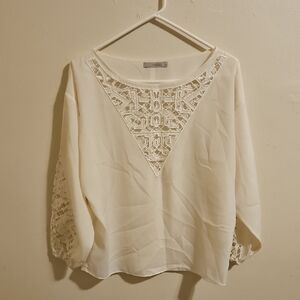 Townsen Cream Semi-sheer Blouse Top Small